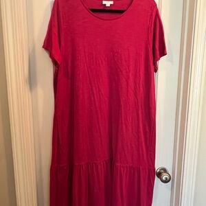 J. Jill Red Midi Sundress Casual Crew Neck